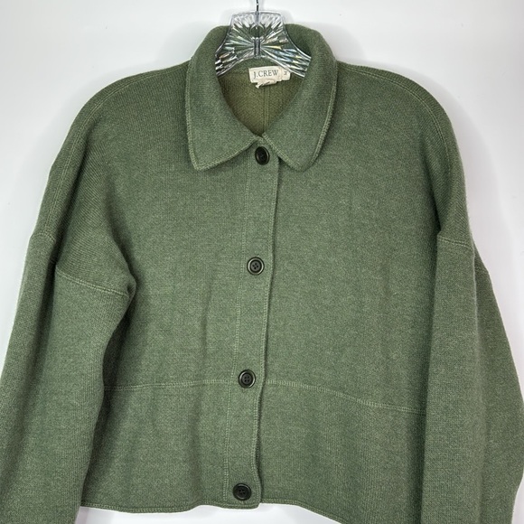 J.Crew Green Lambswool Blend Cropped Button Collared Sweater Medium - Picture 2 of 8